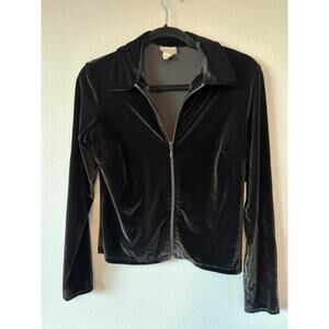 Vintage J.CREW Women’s M Black Velvet Timeless Zip Collared Long Sleeve Jacket